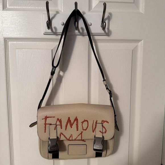 Coach X Jean Michel Basquiat Track Crossbody Pebble Leather C5425 Cream Black - Picture 1 of 16